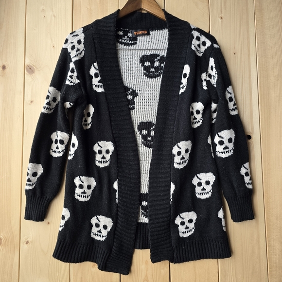 Whisper Sweaters - Whisper Skull Gothic Halloween Open Front Acrylic Sweater Cardigan Small